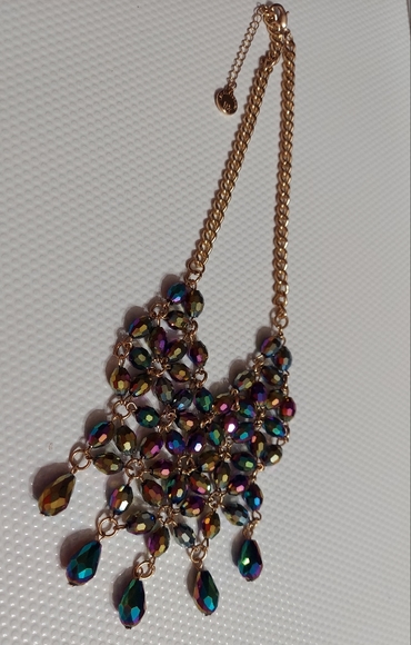 Liz Claiborne Vintage Gold/Faceted Iridescent Bead Statement Necklace - Picture 6 of 8